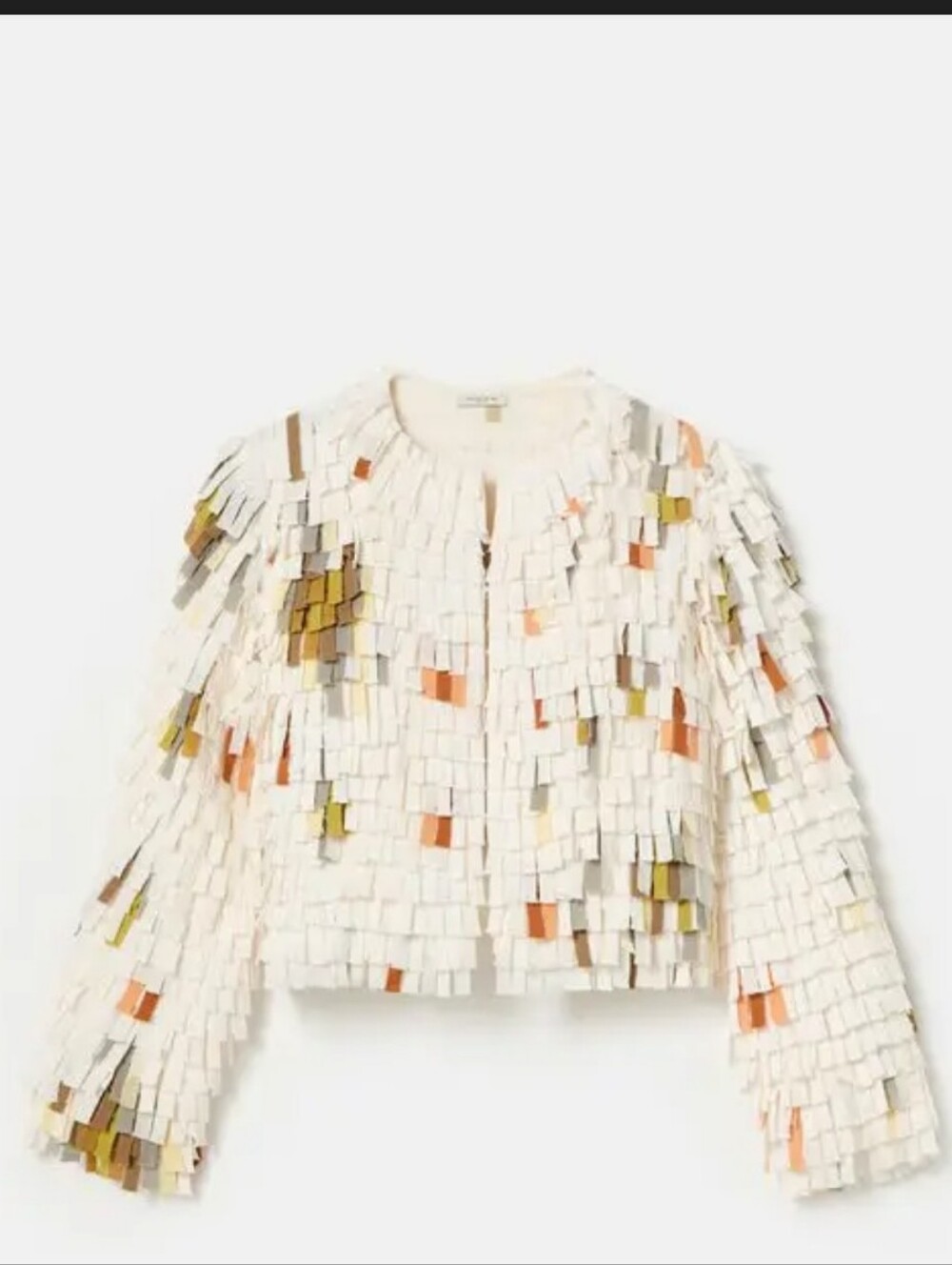 Lafayette 148 New York Cream Fringe Mosaic Jacket with Olive and Rust Accents